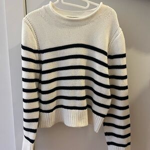 J. Crew Black and White Striped Roll Neck Sweater